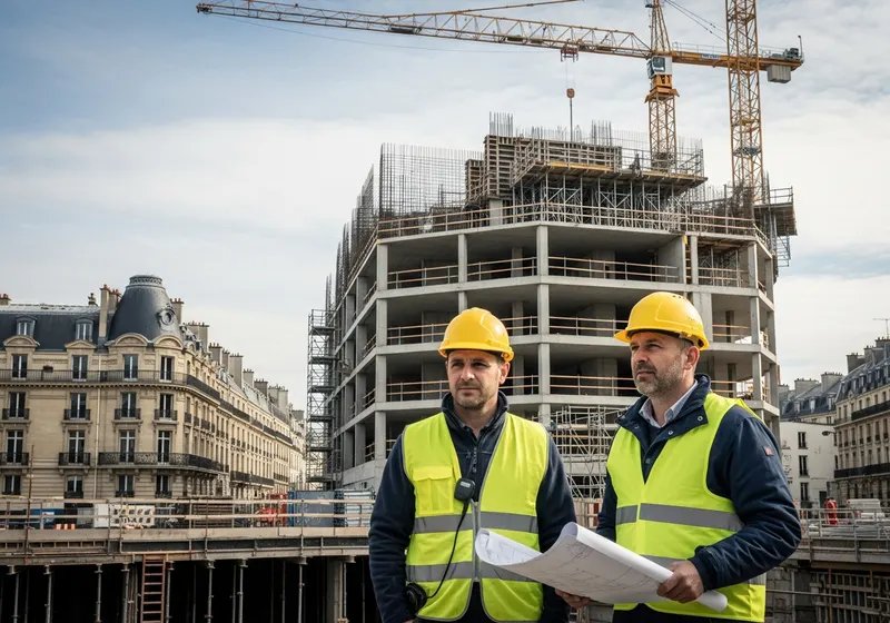 Chantier de construction avec deux conducteurs de travaux